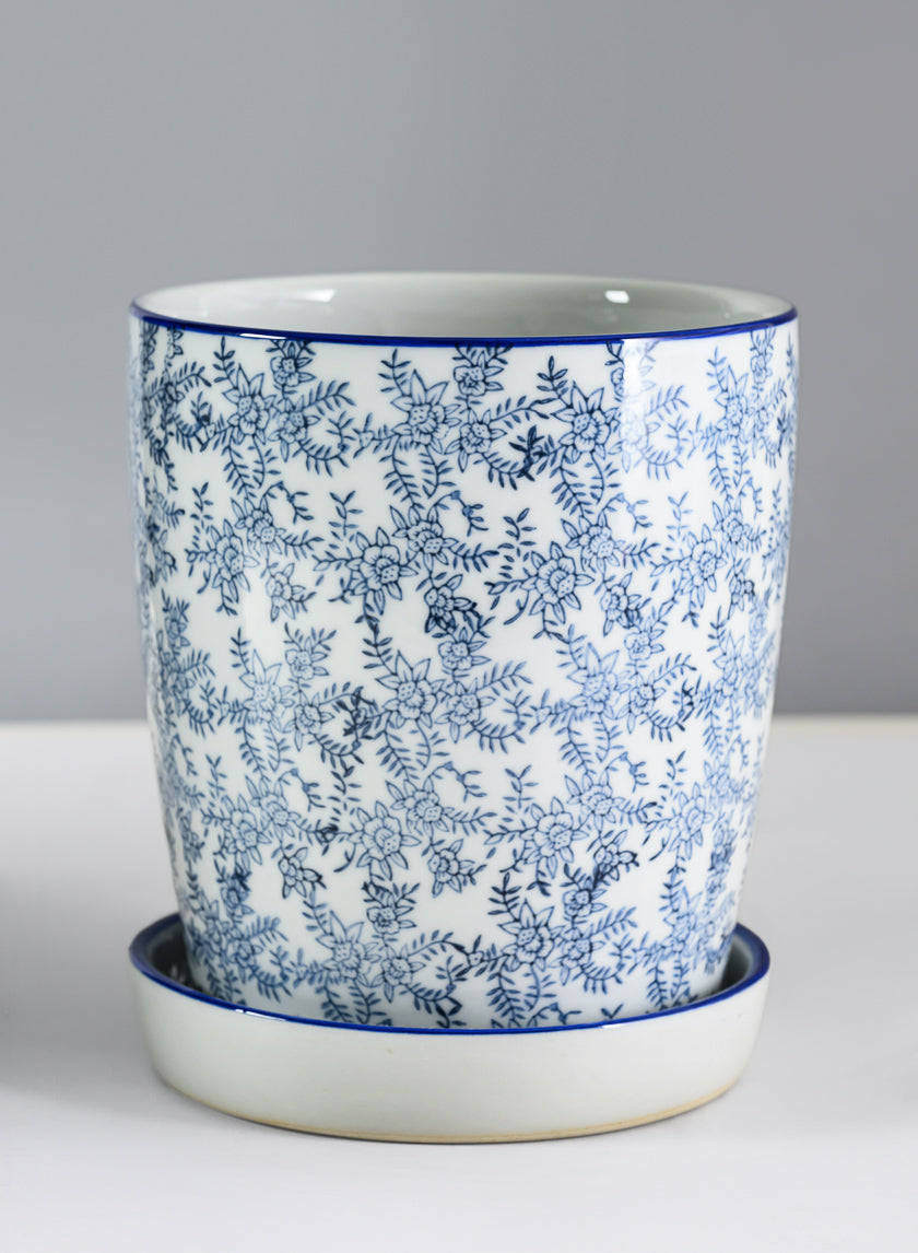 8in Tall Ceramic Planter with Saucer - Image 2