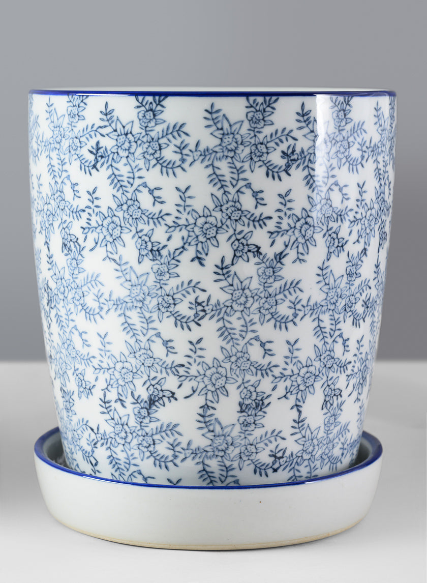 8in Tall Ceramic Planter with Saucer - Image 3
