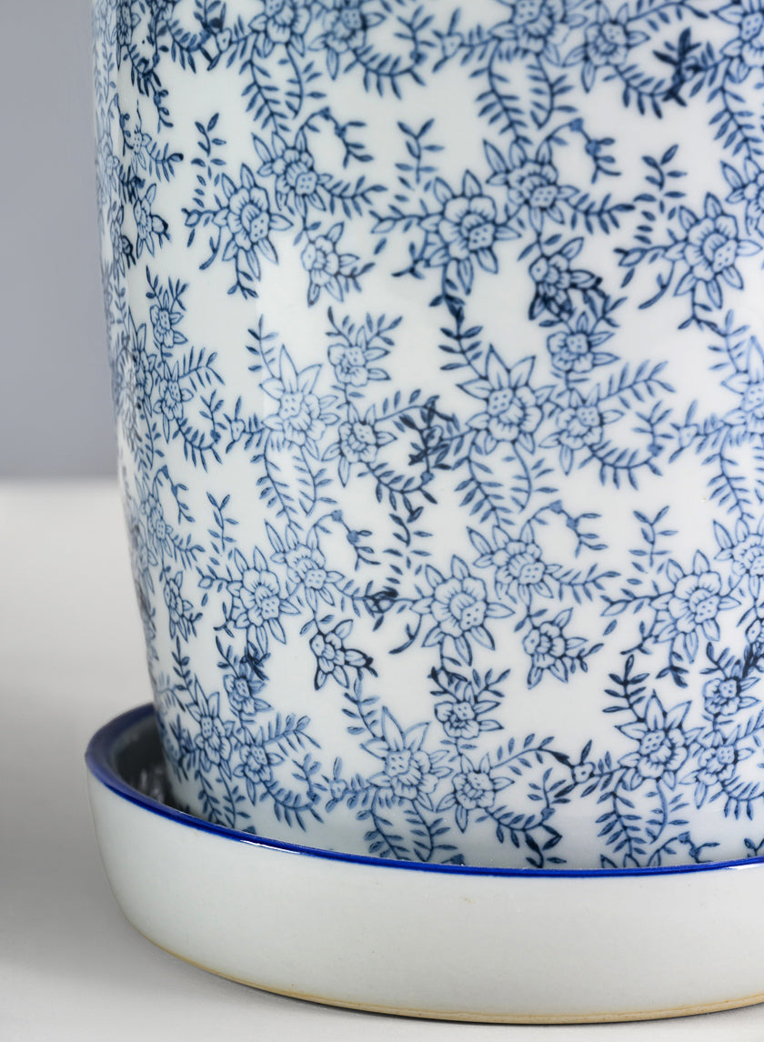 8in Tall Ceramic Planter with Saucer - Image 4
