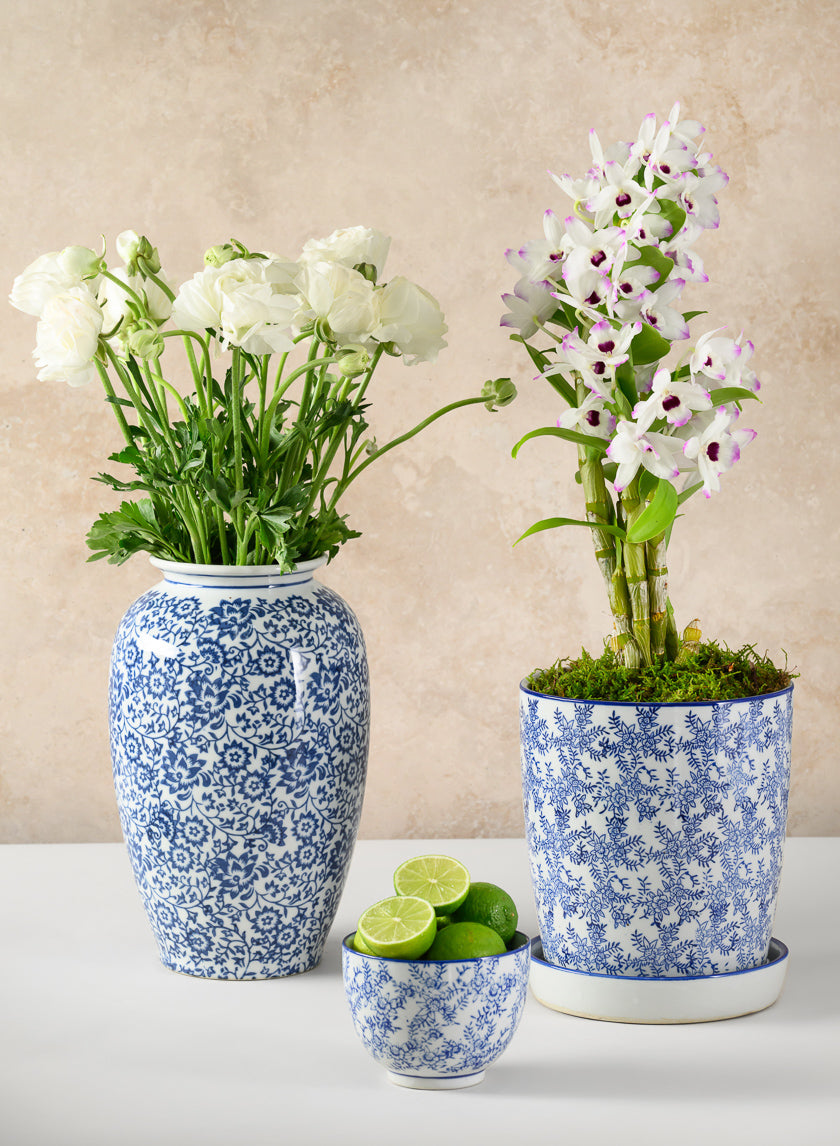 8in Tall Ceramic Planter with Saucer - Image 5