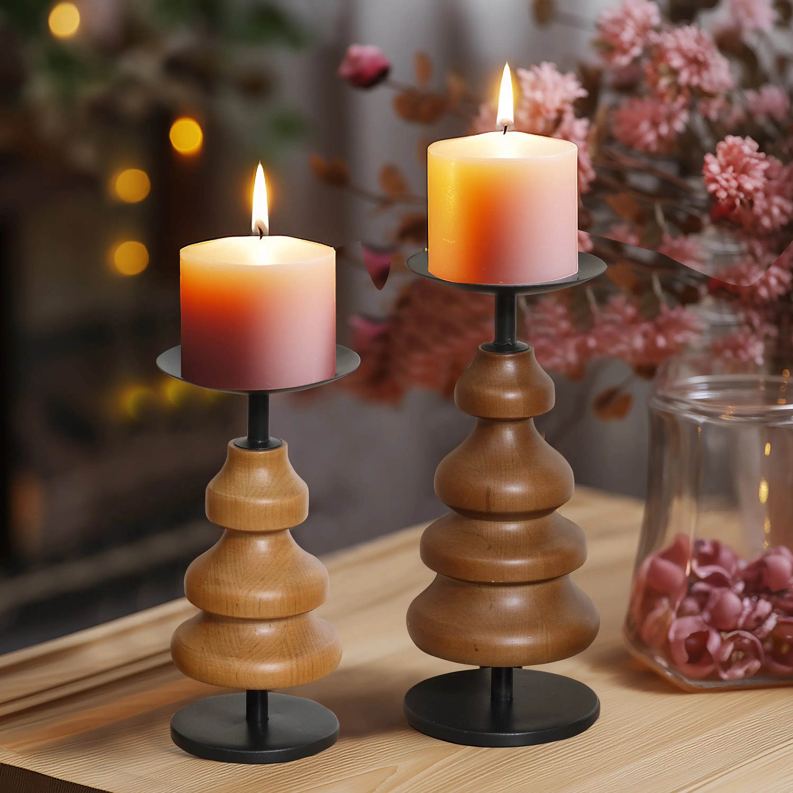 Wood Candle Holder Set of 2 - Image 3