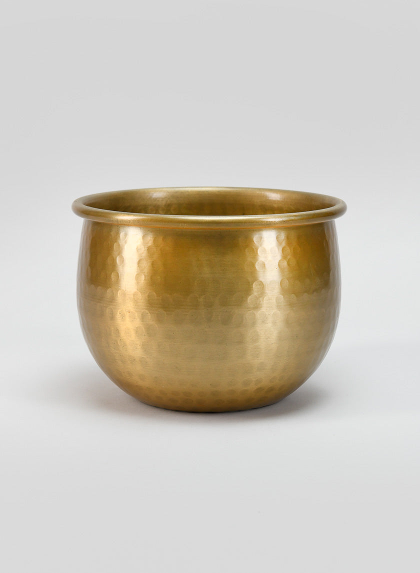 6.75in Wide Brass-Look Aluminum Planter Pot, Small - Image 2