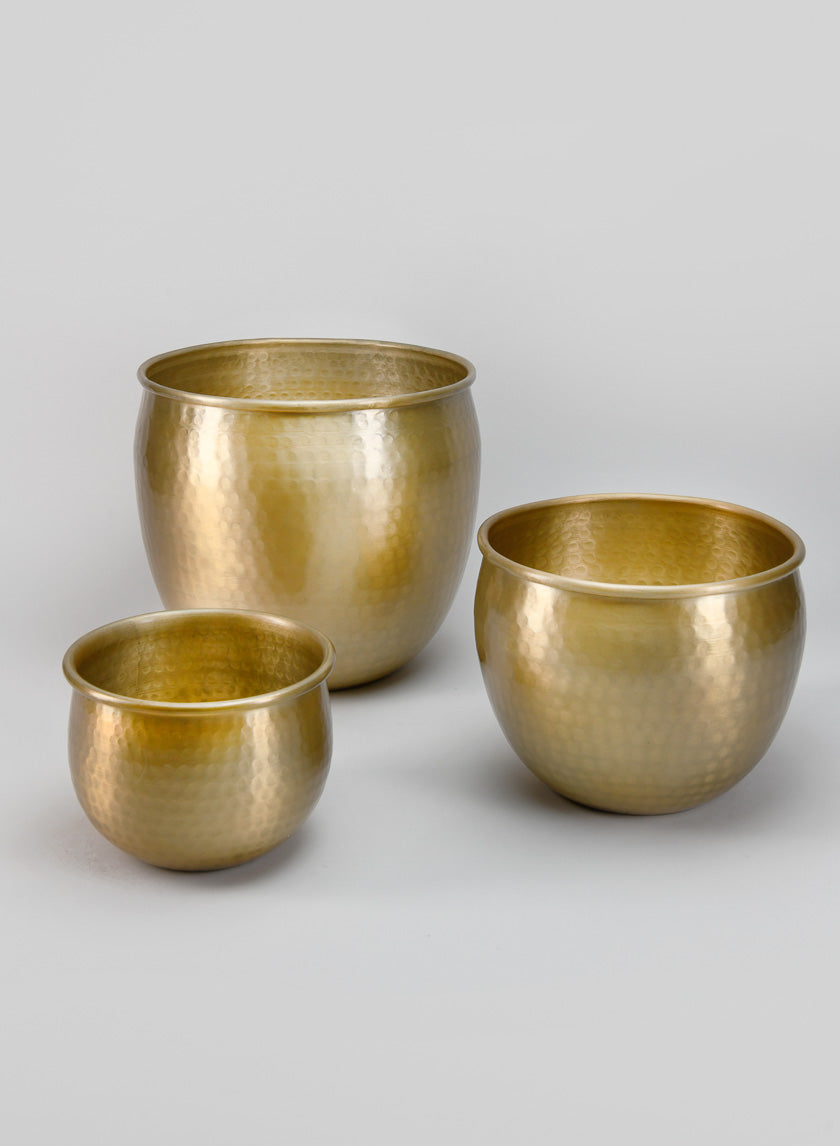 10.75in Wide Brass-Look Aluminum Planter Pot, Large - Image 3