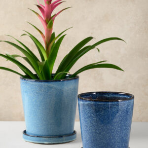 Ice Blue Ceramic Pot with Saucer