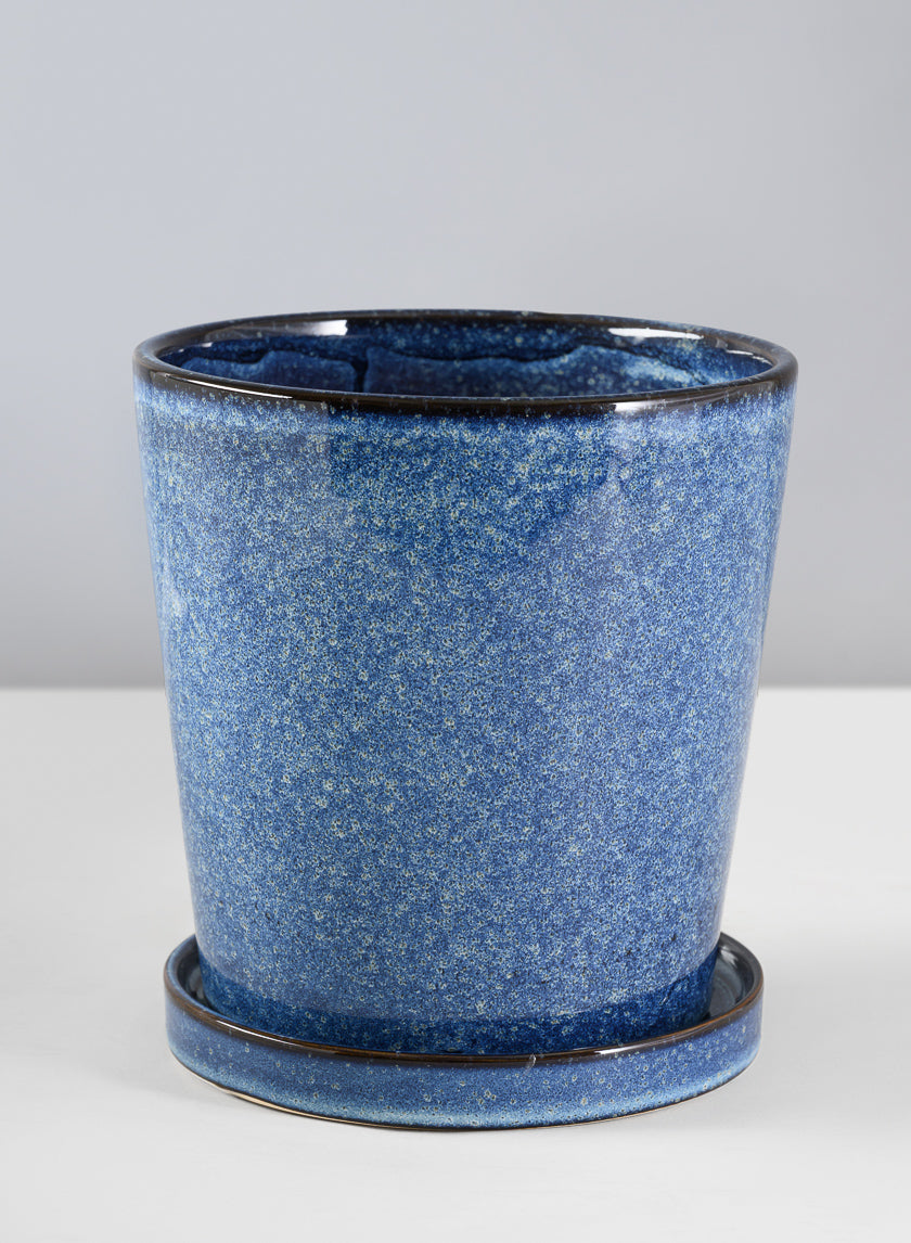 Ice Blue Ceramic Pot with Saucer - Image 2