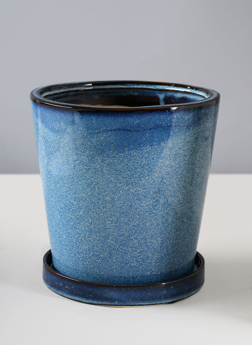 Ice Blue Ceramic Pot with Saucer - Image 4