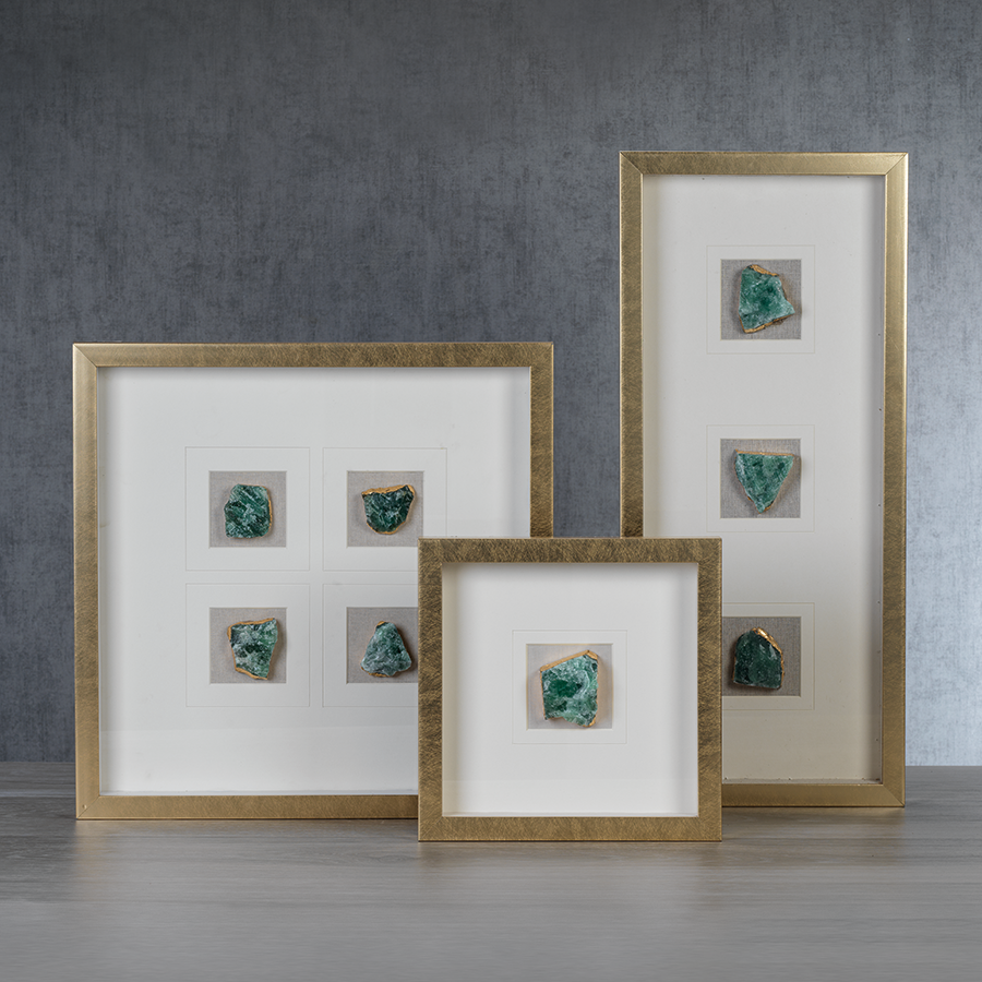 Gold Framed Emerald Crystal Cluster Wall Art - Image 2