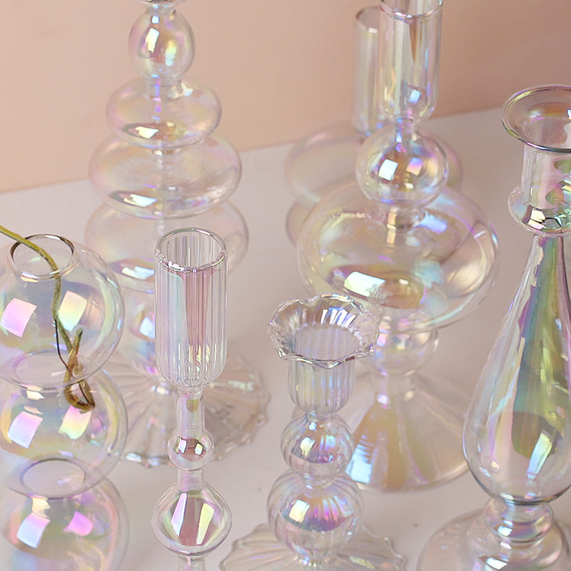 Clear Rainbow Iridescent Blown Glass Candle Holder - Image 5
