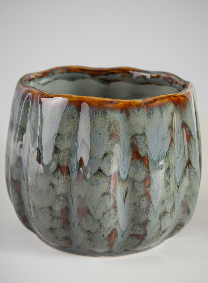 4.5in Tall Grey Glazed Ceramic Cachepot - Image 3