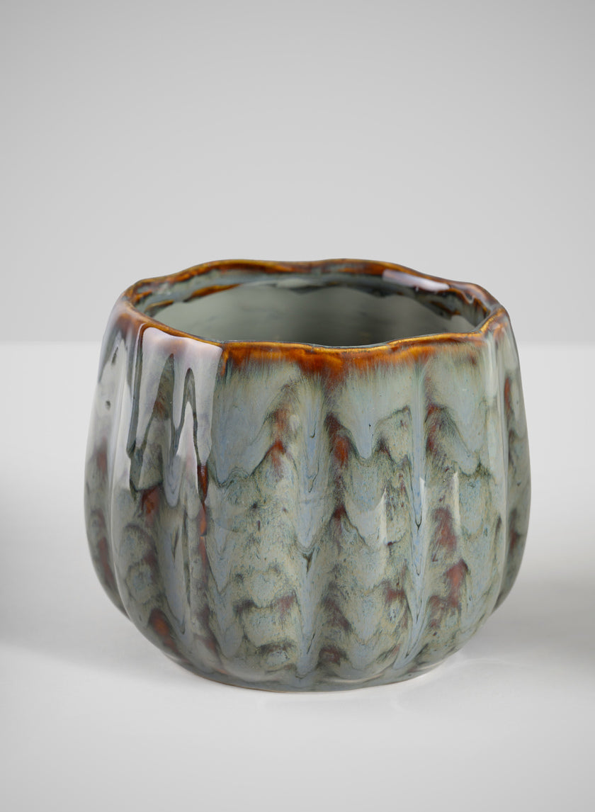 4.5in Tall Grey Glazed Ceramic Cachepot - Image 2