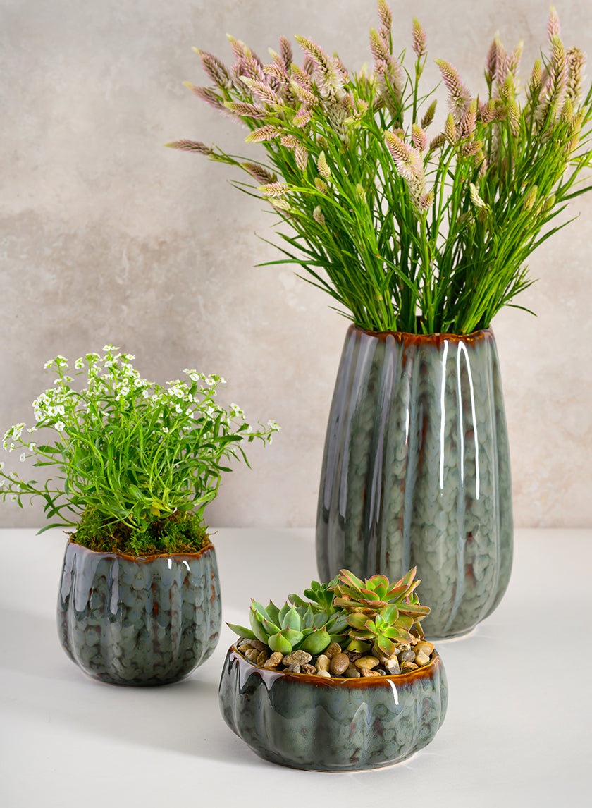 4.5in Tall Grey Glazed Ceramic Cachepot - Image 5