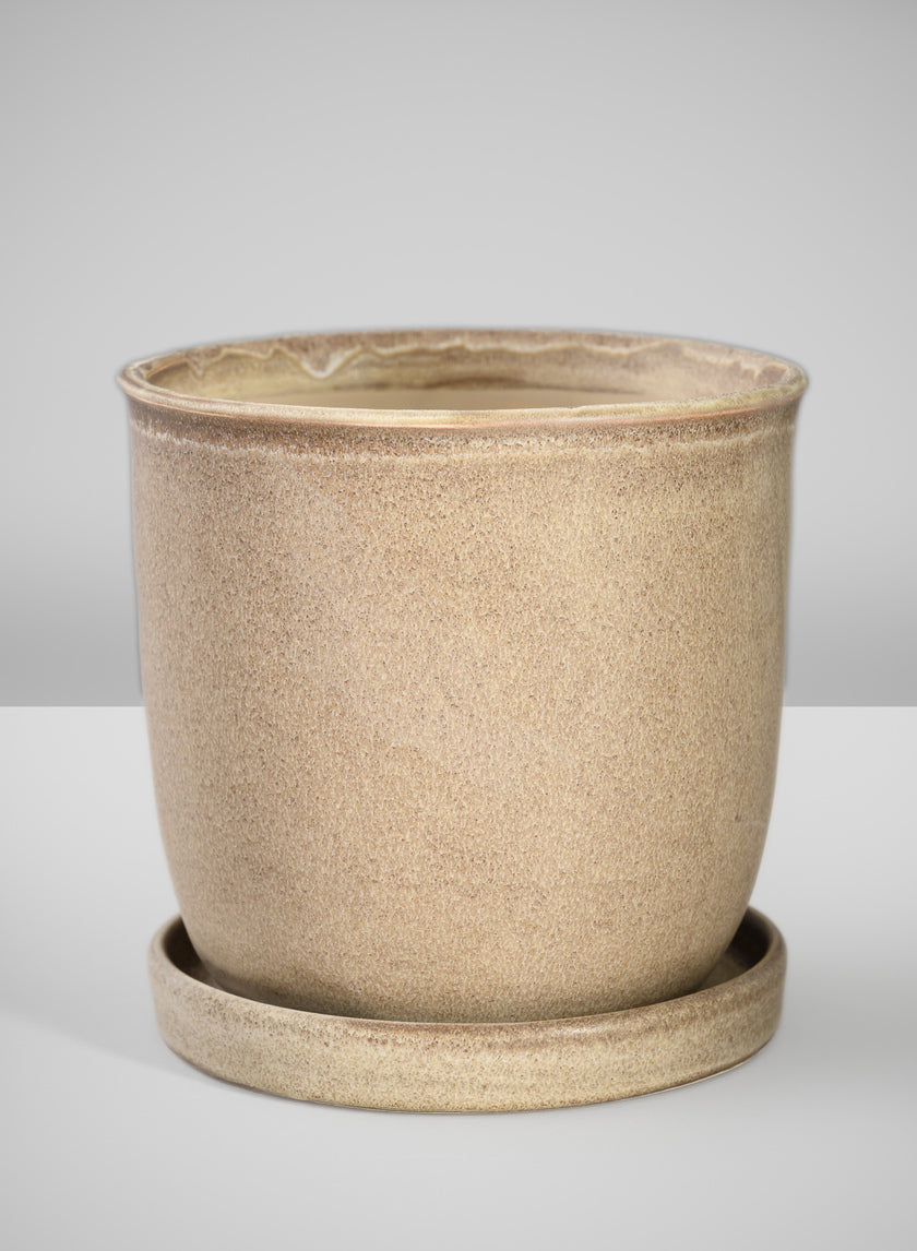 5in Tall Light Brown Ceramic Pot with Saucer - Image 2