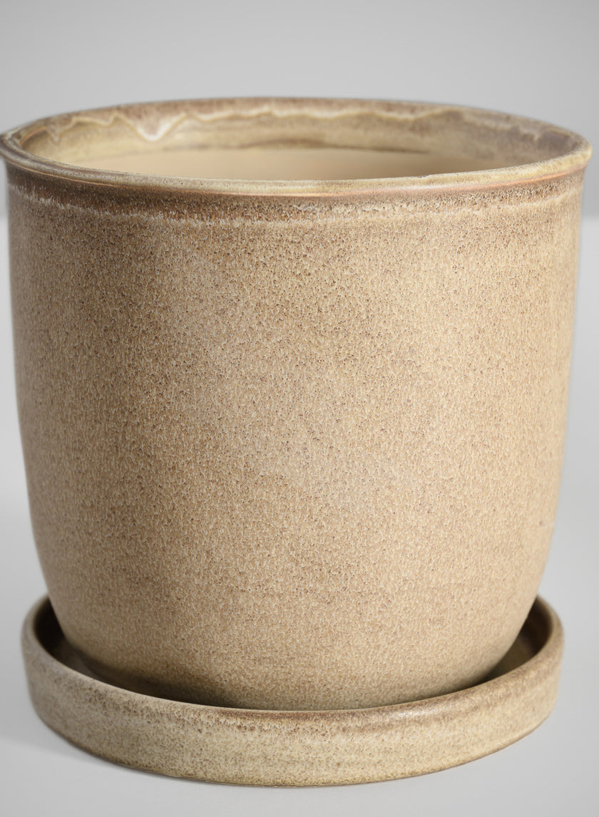 5in Tall Light Brown Ceramic Pot with Saucer - Image 3