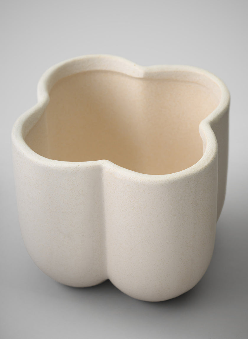 5in Tall Sand White Ceramic Cachepot - Image 3