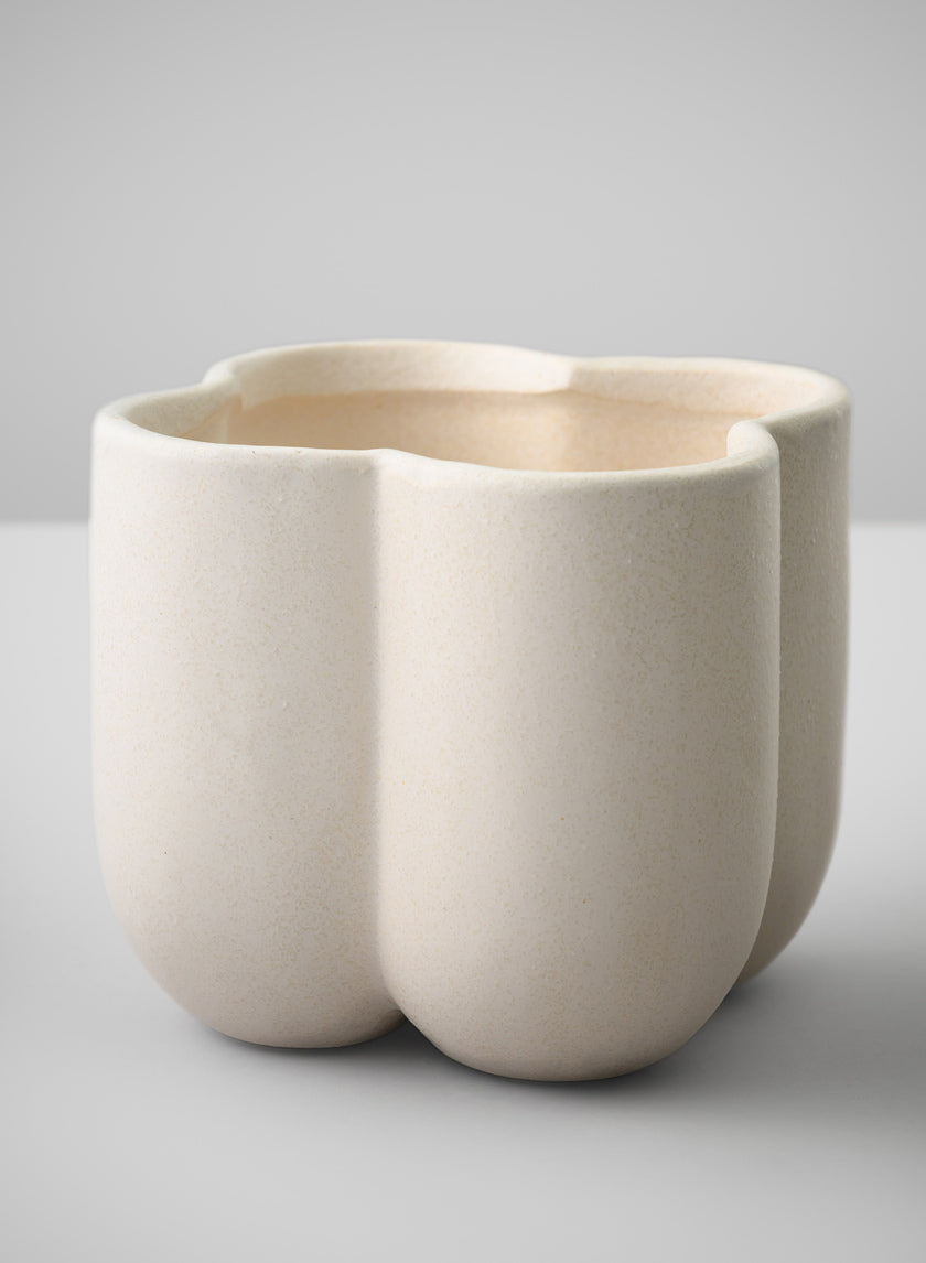 5in Tall Sand White Ceramic Cachepot - Image 2
