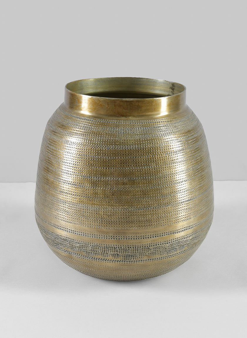8in Tall Antique Gold Collar Zinc Planter - Image 2