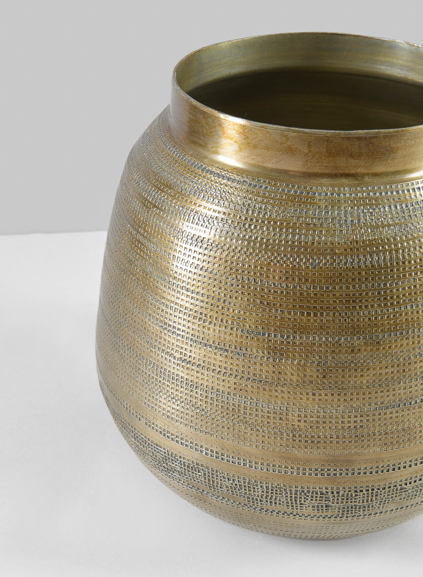 8in Tall Antique Gold Collar Zinc Planter - Image 3