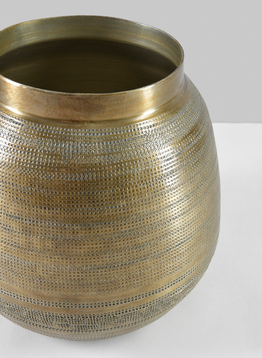 8in Tall Antique Gold Collar Zinc Planter - Image 4