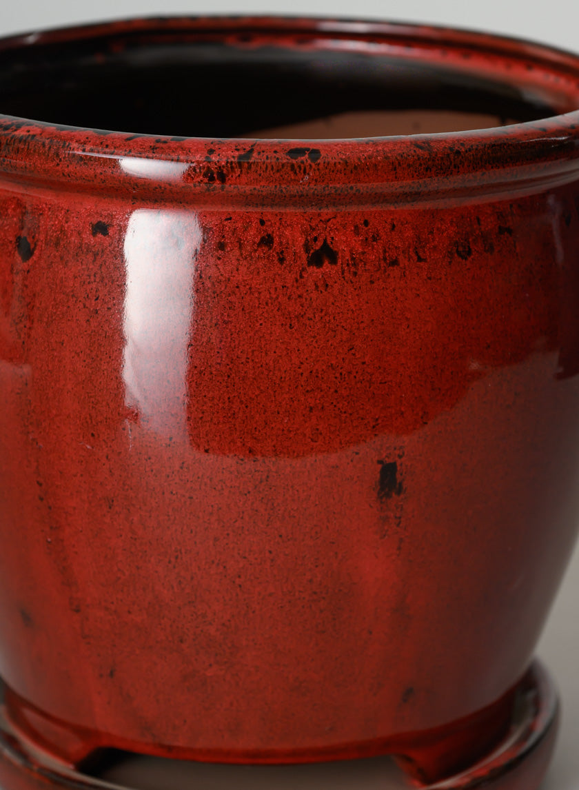 7in Tall Oxblood Red Ceramic Pot with Saucer - Image 3