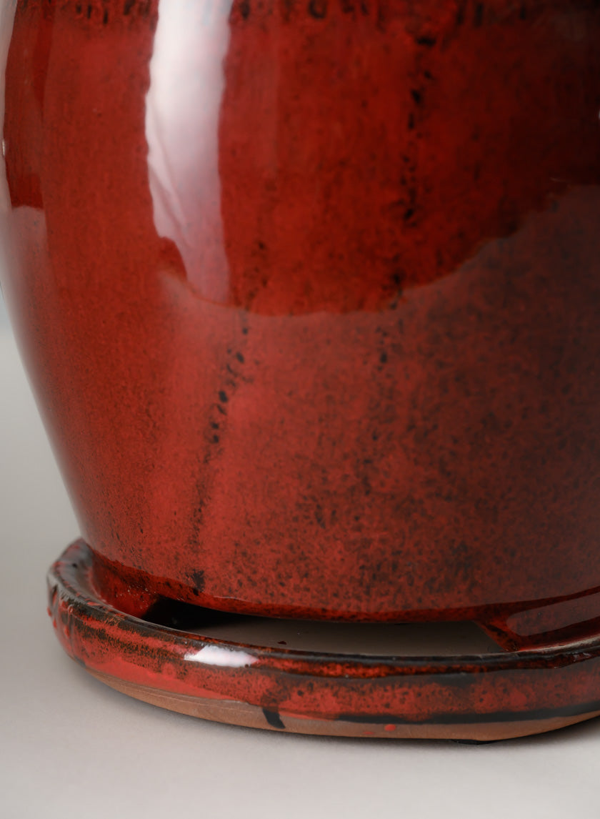 7in Tall Oxblood Red Ceramic Pot with Saucer - Image 4