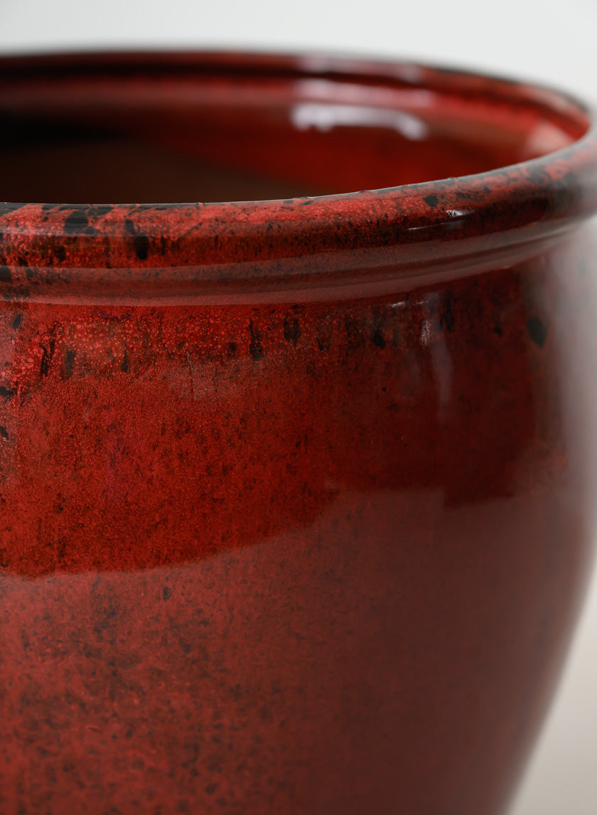 7in Tall Oxblood Red Ceramic Pot with Saucer - Image 5