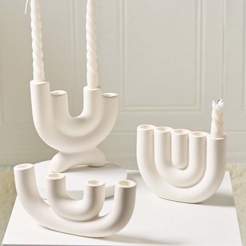 Off White Curves Architectural Ceramic Candle Holder - Image 2