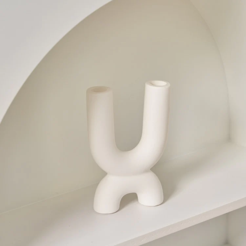 Off White Curves Architectural Ceramic Candle Holder - Image 3