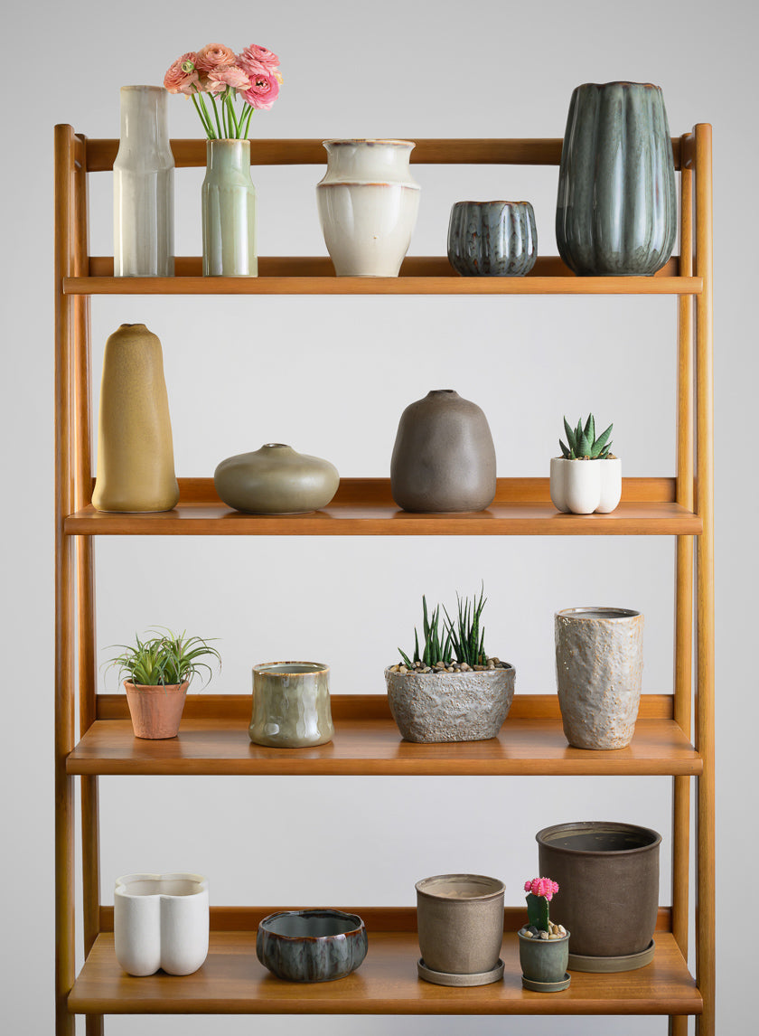 5in Tall Light Brown Ceramic Pot with Saucer - Image 5