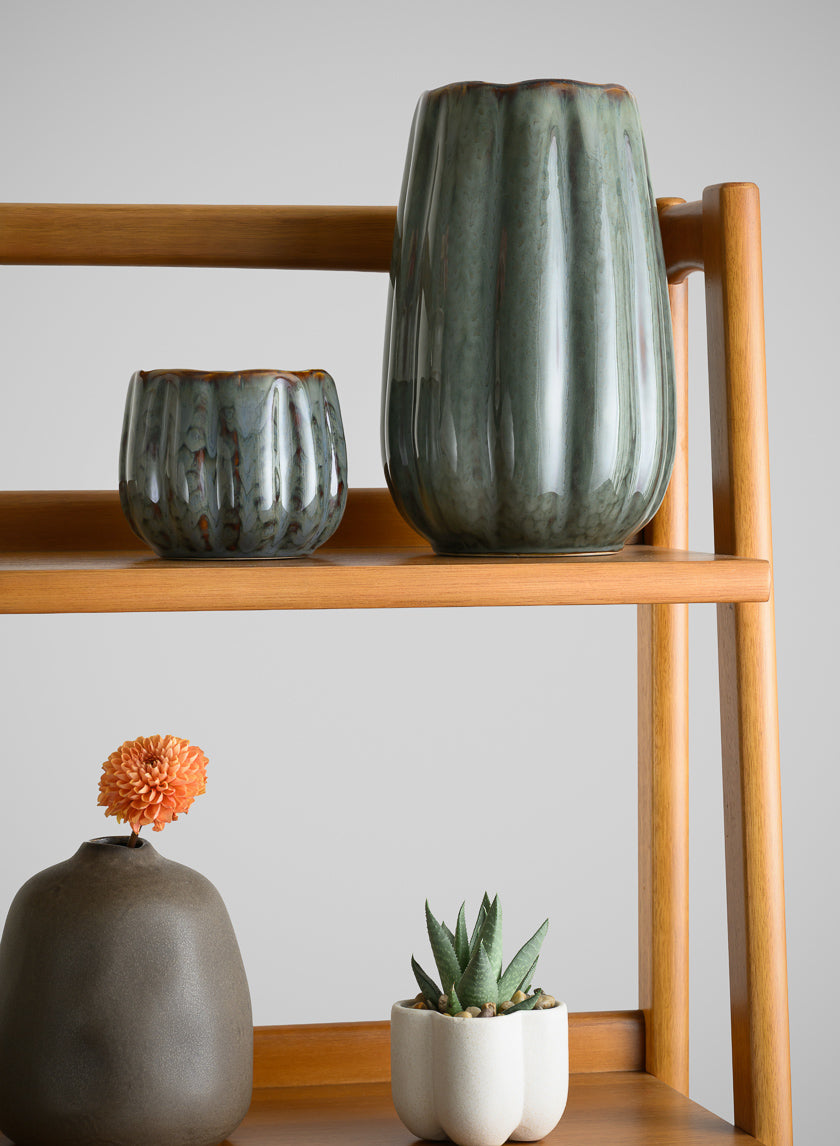 4.5in Tall Grey Glazed Ceramic Cachepot - Image 6