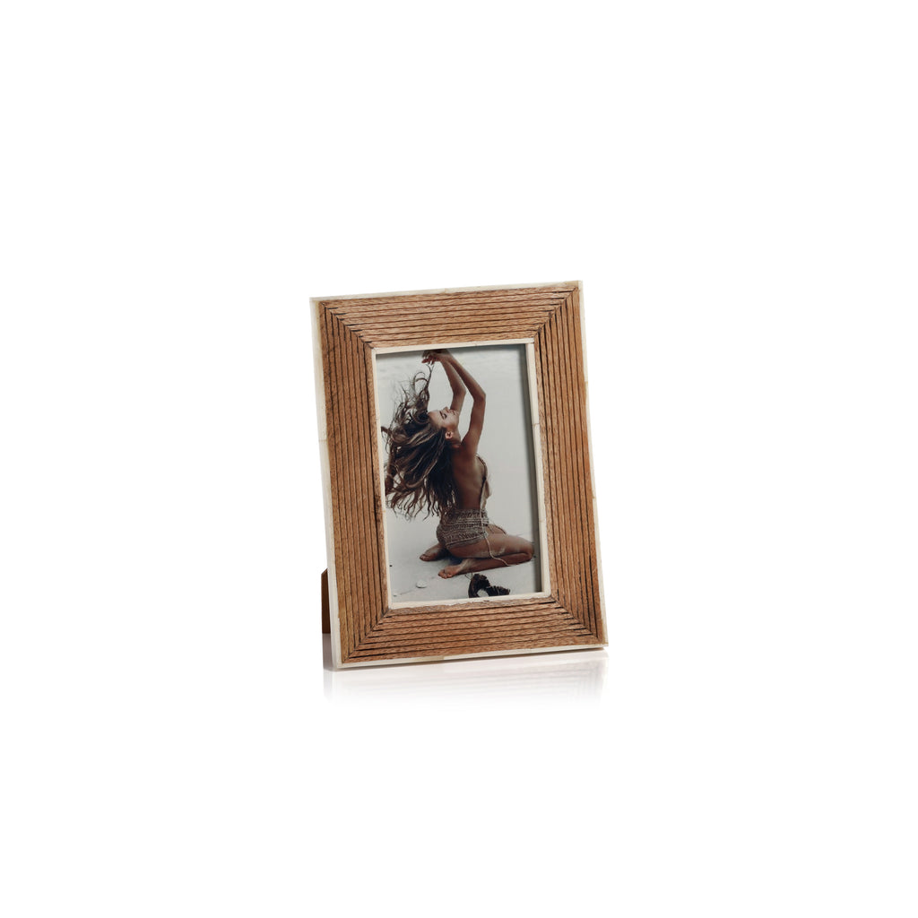 Ribbed Mango Wood Photo Frame with White Border