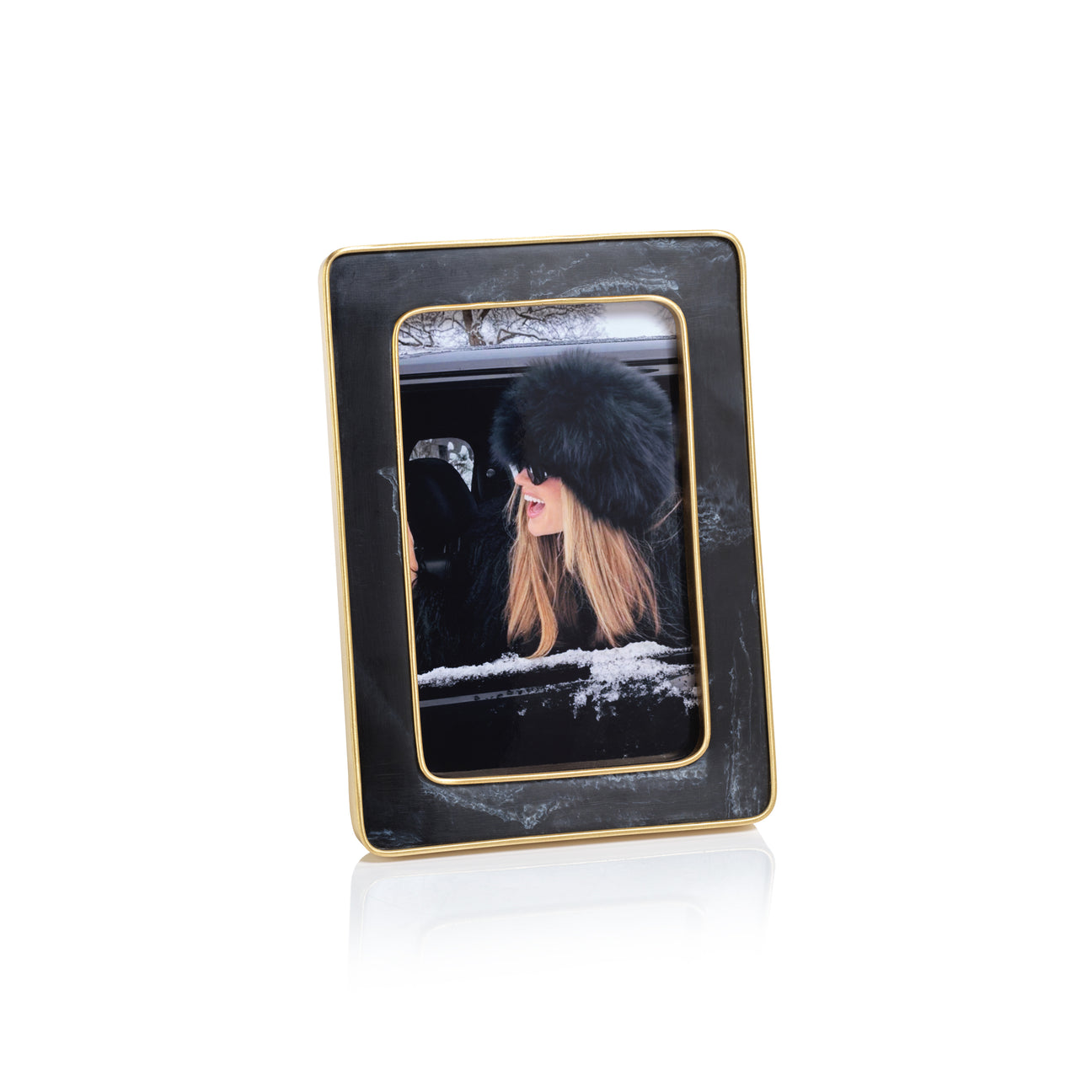 Marbled Black Resin Photo Frame with Brass Trim