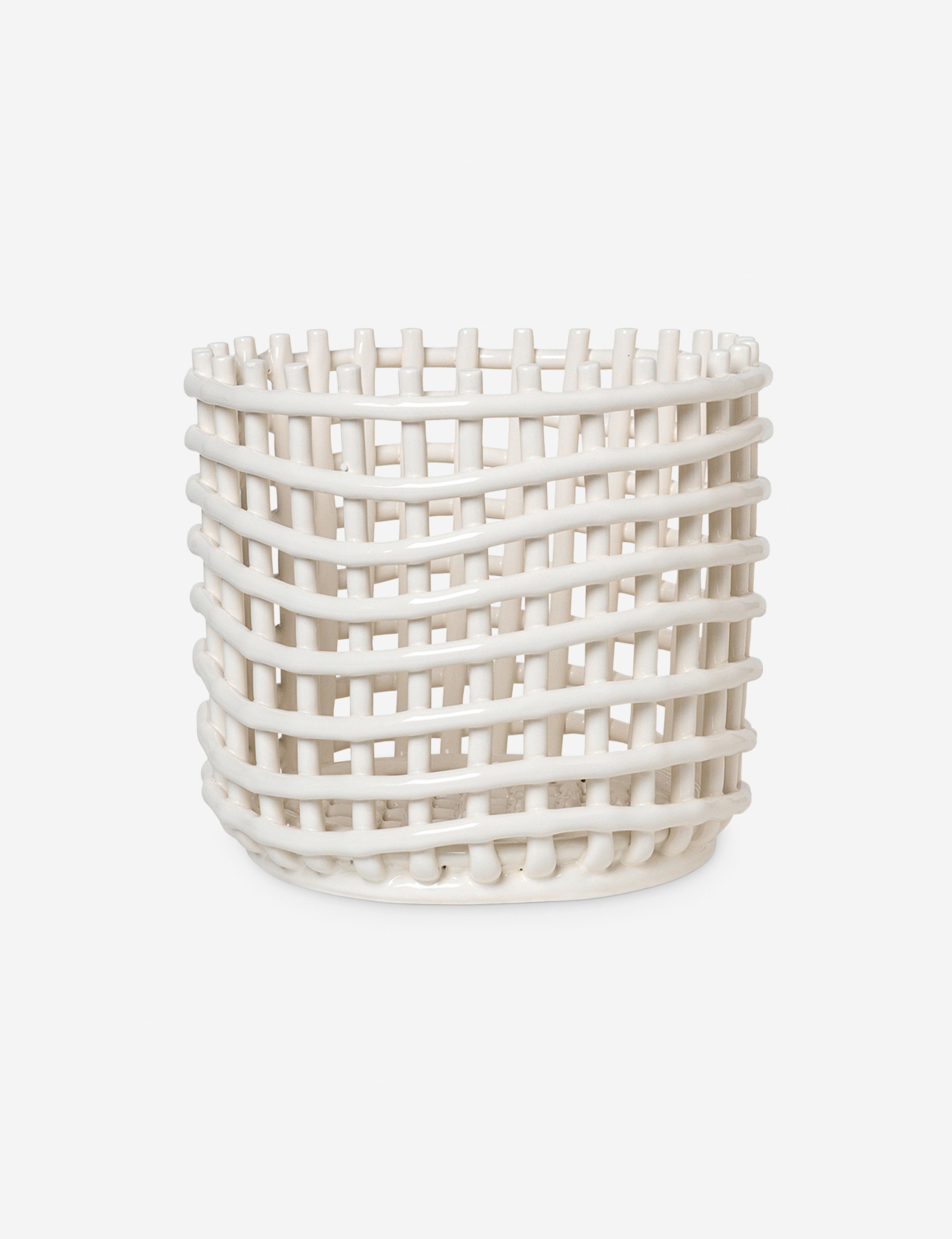 White Ceramic Basket - Centerpiece - Image 2