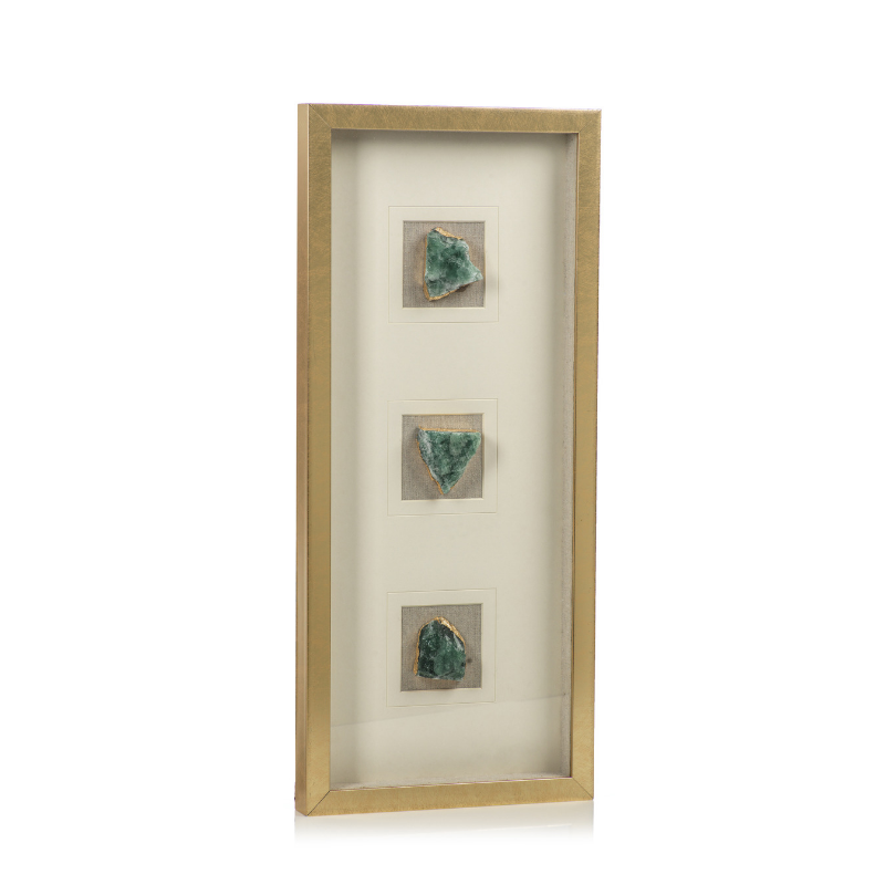 Gold Framed Emerald Crystal Cluster Wall Art